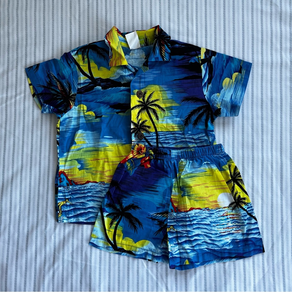 Boys Matching Tropical Hawaiian Shirt and Shorts Set